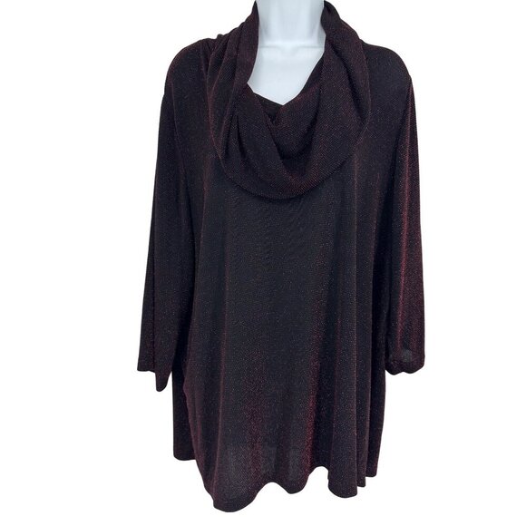 Maggie Barnes Catherines Red Sparkly Cowl Neck Top Plus Size 1X Stretch Party - Picture 1 of 7